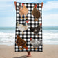 6 Happy Chickens on Buffalo Plaid - Beach Towel